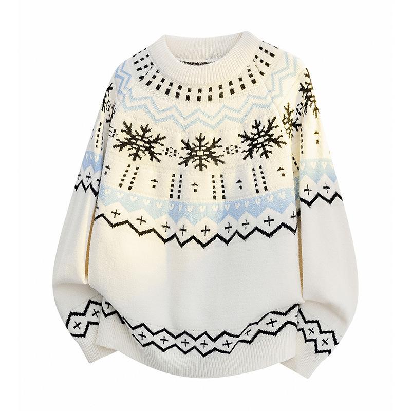 Pullovers Long Sleeves Sweaters Unisex Sweater Paragraph Autumn Winter Retro Floral Pattern Loose Round Neck Design Sense of The Bottoming Knitwear