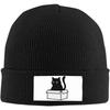 Schöne Karton Schwarz Katze Lustige Strickmützen für Unisex und Damen Schwarze Winter Weiche Gemütliche Warme Dehnbare Dicke Trendige Beanie Mützen Kappe