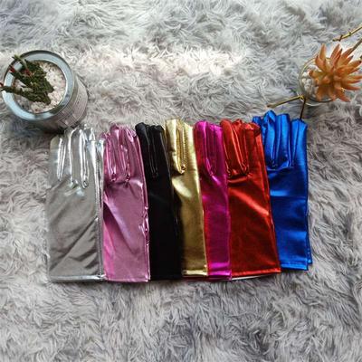 Gants élastiques argentés et dorés en Spandex, fluorescents, pour scène, pour adultes, en cuir verni, pour spectacle de danse
