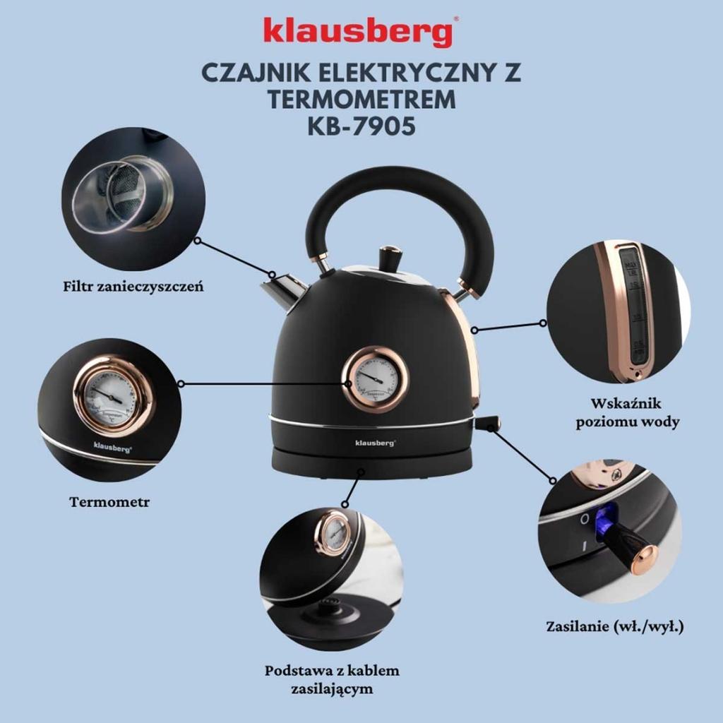 Electric Kettle 1.8L With Thermometer Klausberg Kb-7905 Retro