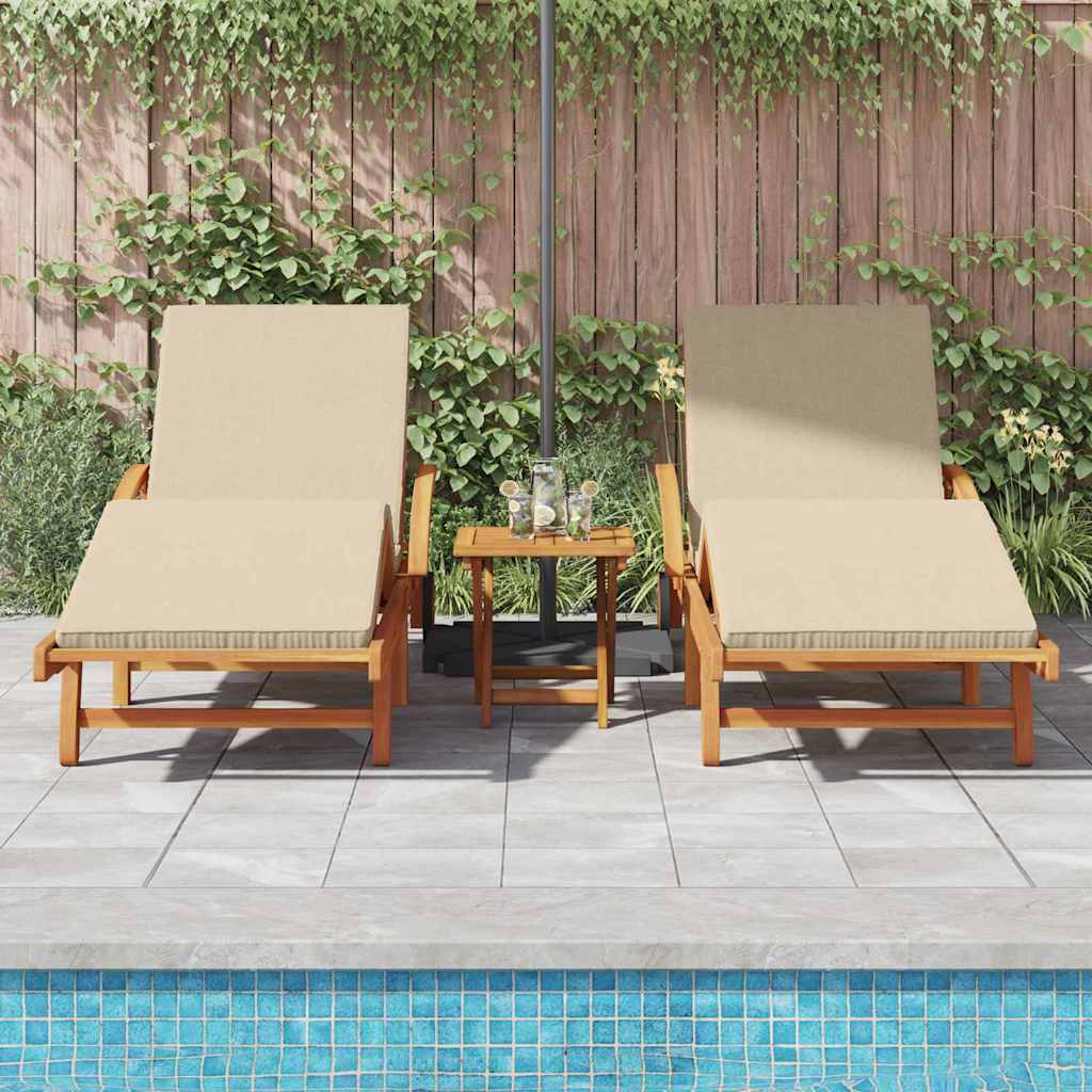 Sun Lounger 2 Pcs Beige 200 X 67 X 84 Cm Solid Acacia Wood