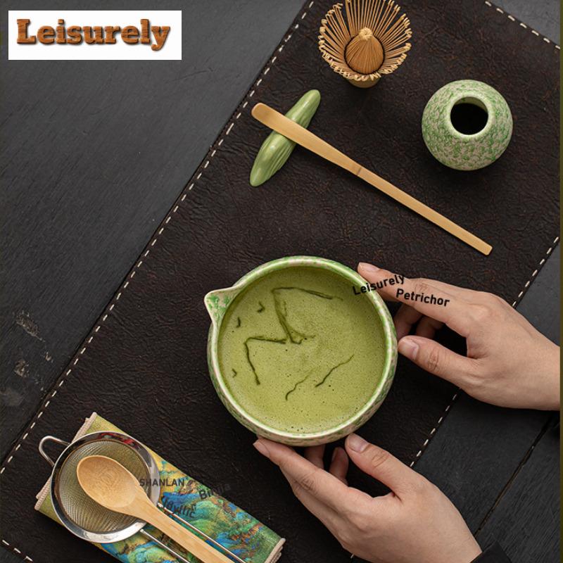 Kiln Fambe Wave Point Matcha Tool Set Eight-piece Ceramic Tea Bowl Cup Hundred Book Stand Whisk Making Craft Teaware Supplies