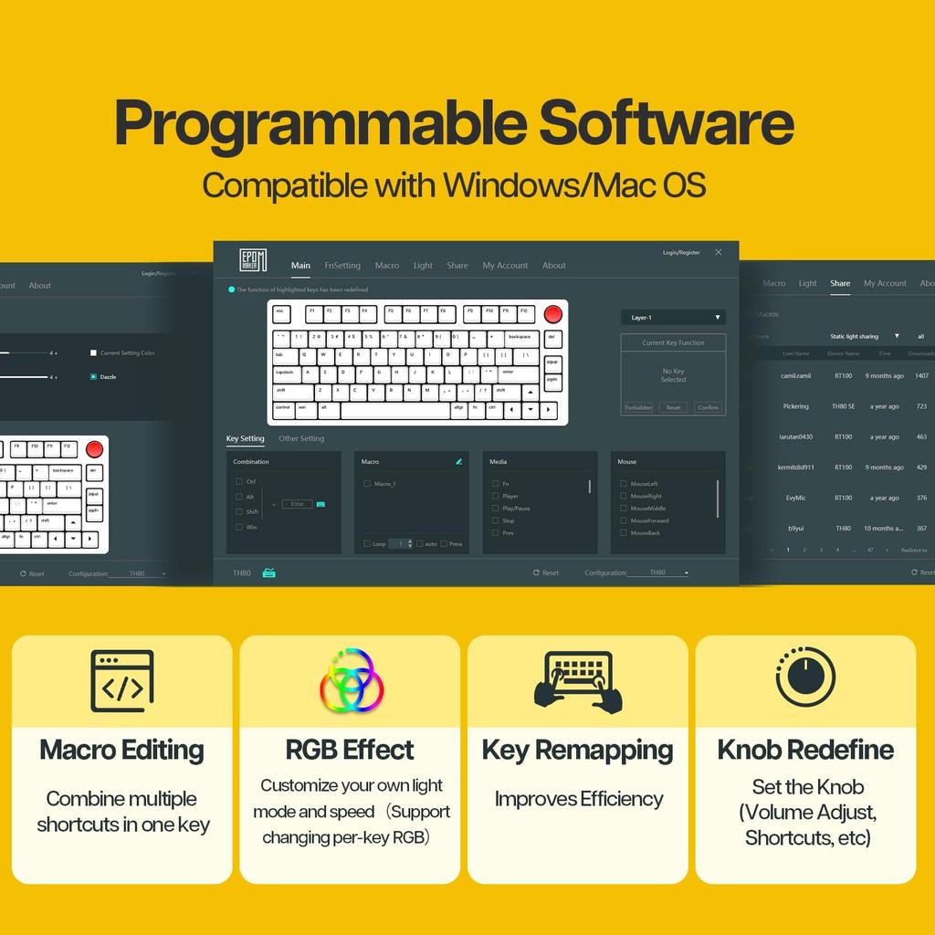EPOMAKER TH80 Pro Wireless Gaming Keyboard, 3-Mode (2.4GhzBluetooth 5.0USB-C Wired), Hot-Swappable, RGB Backlight, for WindowsMacPS5PS4Xbox,
