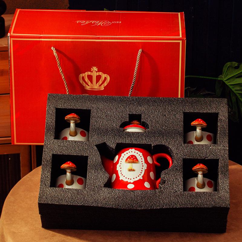 Leichter Luxus Keramik Wasserbecher Kanne Set, Haushalt Wohnzimmer Pilz Keramik Wasserset Geschenkbox