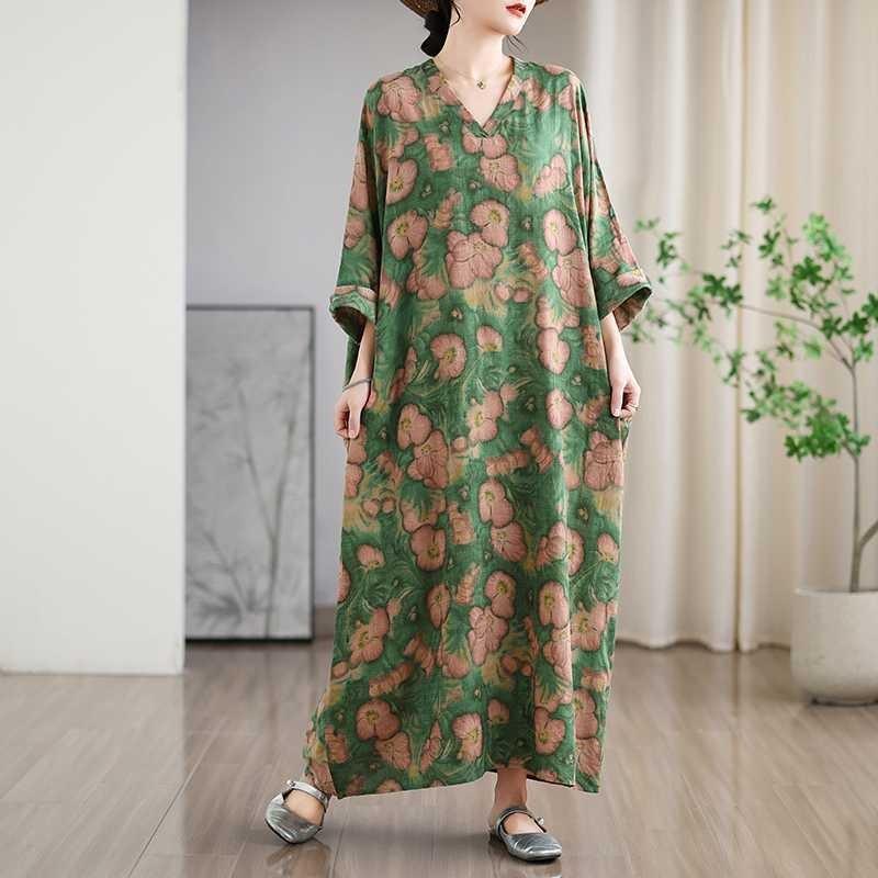 New Floral Vacation Style Travel V-Neck Vintage Dresses