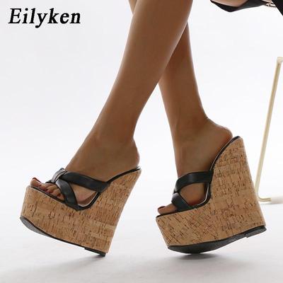 Super High Heels Frauen Keil Hausschuhe Mode Römischen Offene spitze Plattform Sandalen Sommer Weibliche Party Schwarze Schuhe