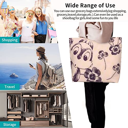 [MINIER] Chip and Dale Eco Bag, Women's Tote Bag, Shoulder Bag, Large Capacity Shopping Bag, Convenience Store Bag, Lightweight, Waterproof, Handbag,