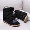 Stijl Onzichtbare Binnenzool Verhoging Dames Schoenen Sleehak Klittenband Sneakers, Leer Hoge Schacht Kleurafstemming Casual