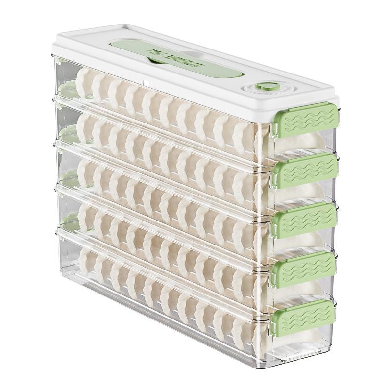 Narrow-Edge Food-Grade Multi-Layer Dumpling Storage Box with Non-Stick Bottom, Fresh-Keeping, Sealed for Refrigerator Side Door.