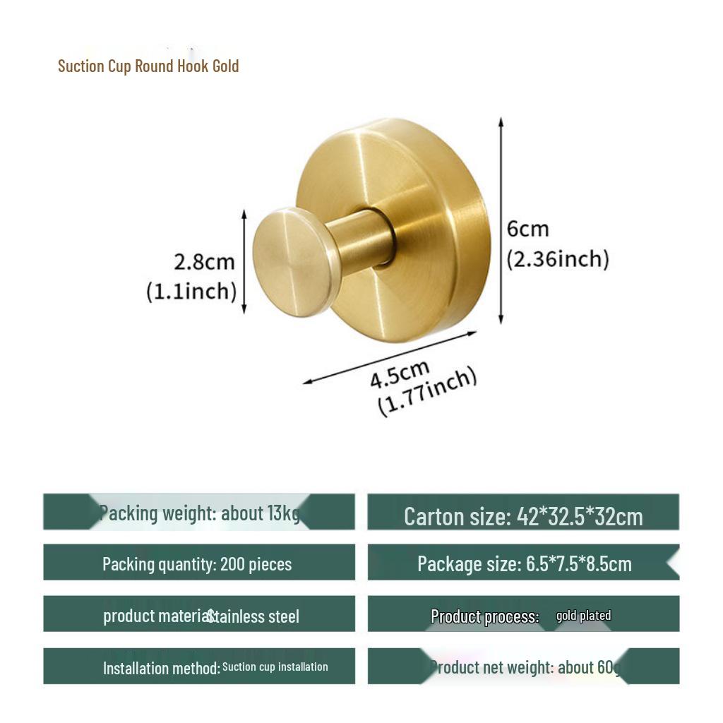 Stainless Steel No-Drill Suction Cup Hook - Strong Load-Bearing for Bathroom and Toilet