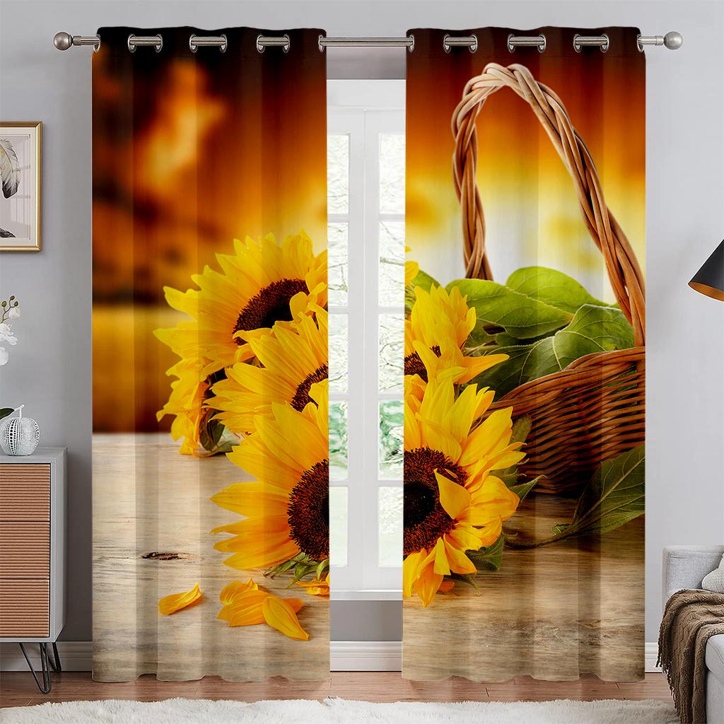 Beautiful Sunflower Sea of Flowers Curtains Living Room Bedroom Kitchen Balcony Window Decor 2 Panel Landscape