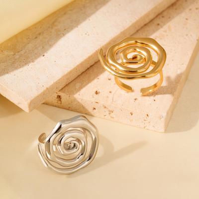 Trendy Spiral Hollow Stainless Steel Ring - Retro Open Design for Women