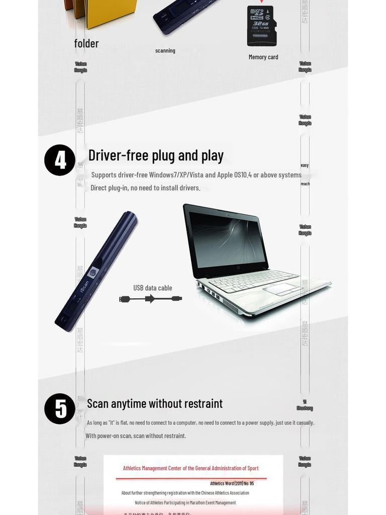 High-Definition 900DPI Portable Handheld A4 Pen Scanner