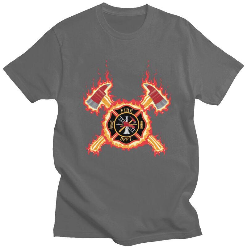 Custom Male Firefighter Cross T Shirts ShortSleeve Cotton Tshirt Leisure Fire Rescue Fireman Tee Loose Fit Clothing