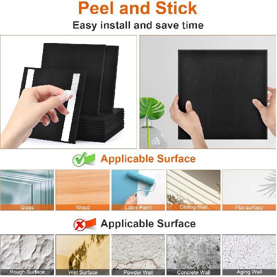 Large Cork Board Subsitute - 24"x24" Bulletin Board - 4 Pack Black Felt Board for Home&Office Wall Decor with Noise Reduction
