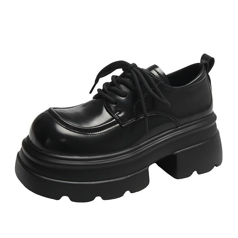 thick-soled national trendy lace-up small leather shoes women's shoes spring and autumn new small height-increasing women's single shoes