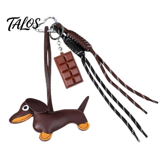 Handbag Decorative Pendant Faux Leather Dachshund Keychain Pendant, Cartoon Dog Hanging Keyring Decor with Braided Rope, Accessories Metal Carabiner