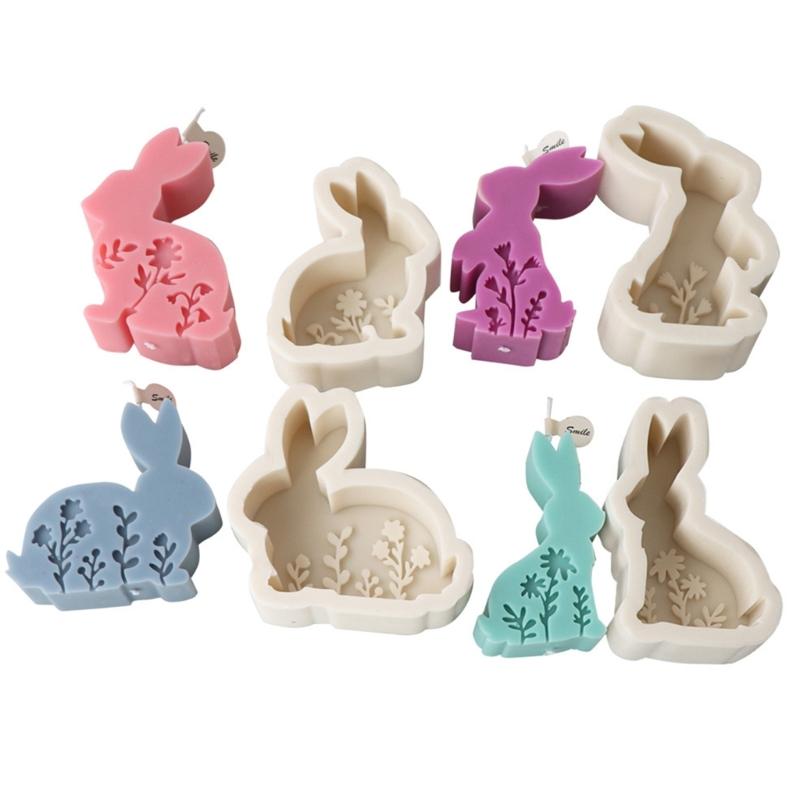 Embossed Flower Rabbit Silicone Mold DIY Wax Candle Molds Aromatherapy Casting Mould Handmade Animal Theme Ornament