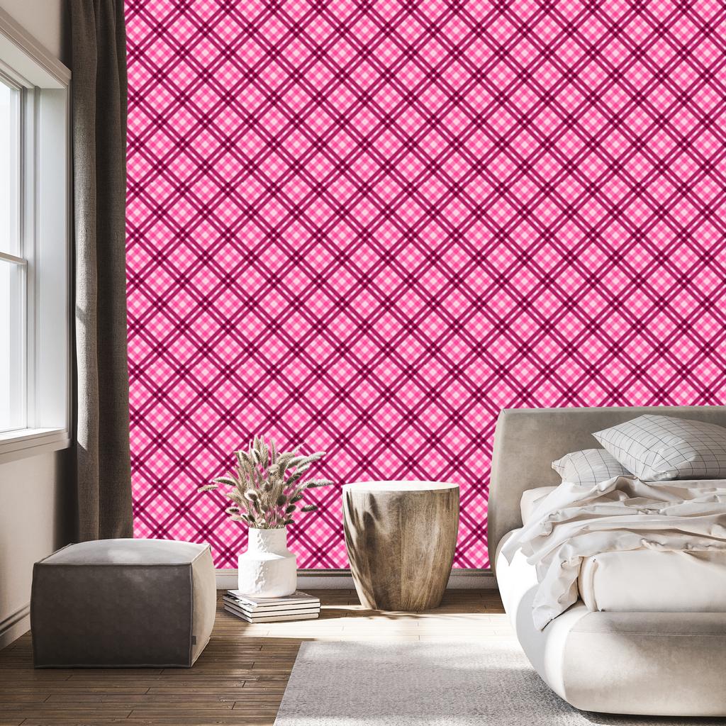 Pink Plaid Wallpaper, Purple and Powder Pink for Living Room and Bedroom 50x1000