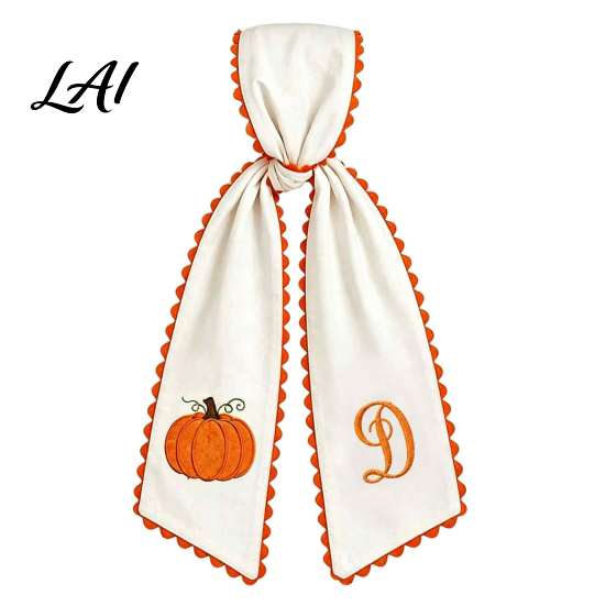 Thanksgiving Door Hanging Decor Halloween Pumpkin Wreath Sash for Fall Front Decor Orange Scalloped Fabric Decorative Scallops Ribbon with