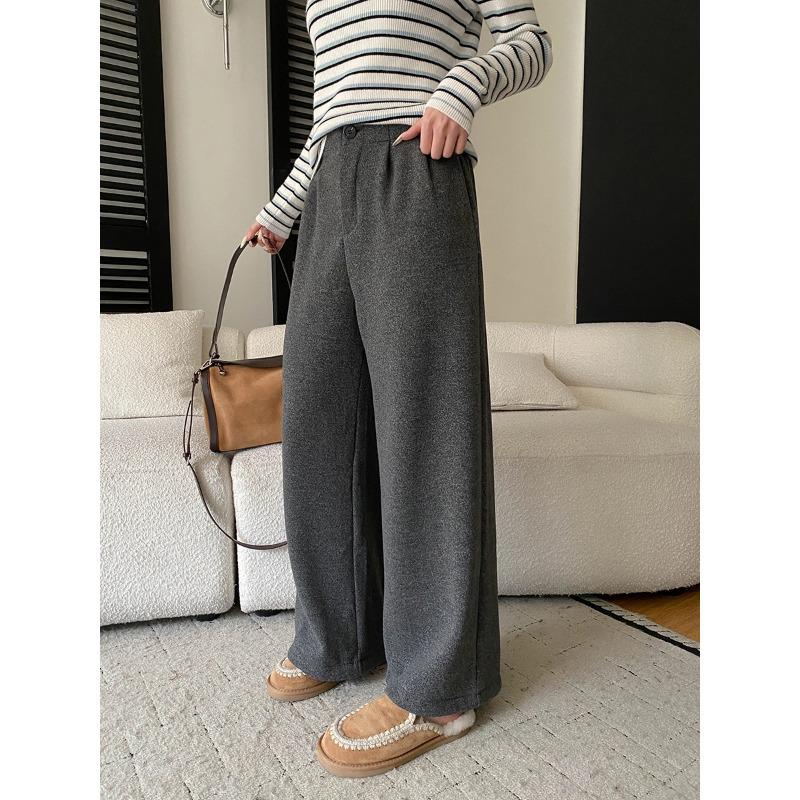 Sinan Soft Prologue French Drape Elastic High-Waist Slimming Straight-Leg Fleece-Lined Casual Pants SN8353 Medium