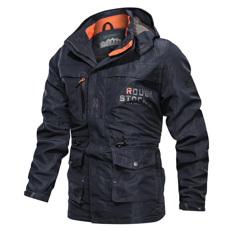 Men's Mid-Length Casual Hooded Plus Size Jacket for Spring and Autumn.