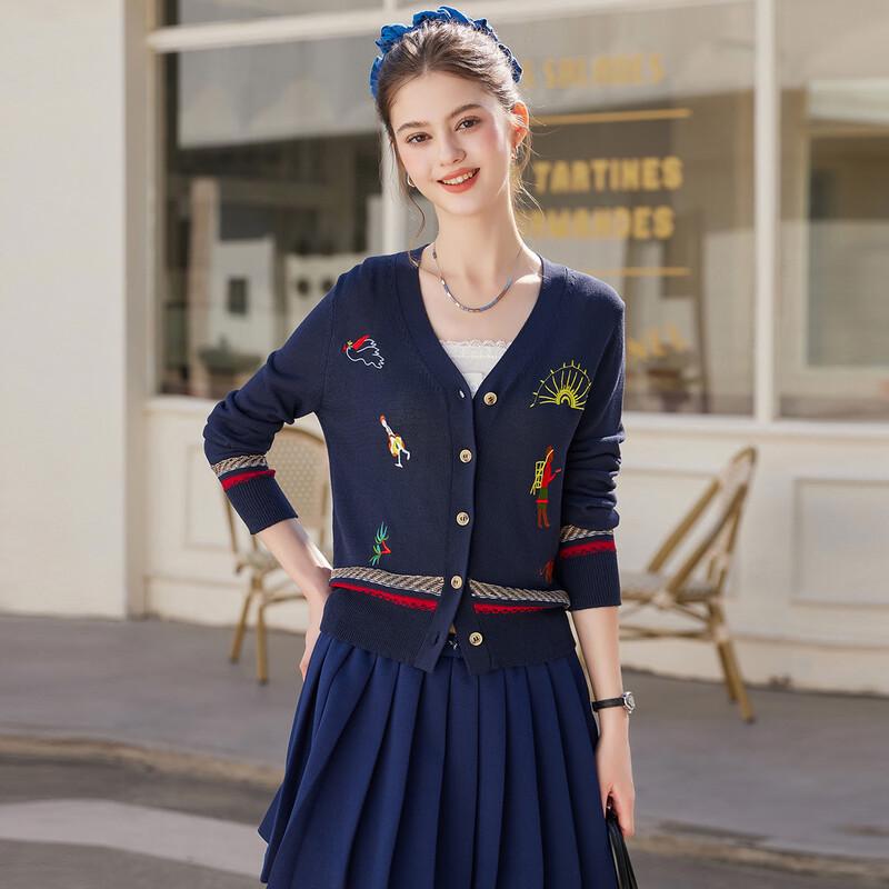 Bailuyu Women s V-Neck Embroidered Knit Cardigan M