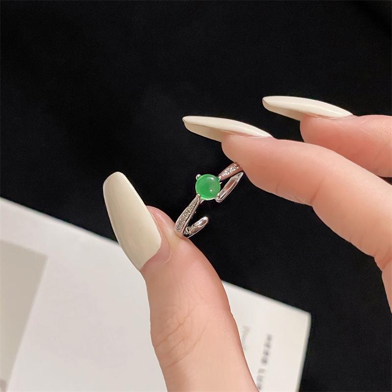 Imitation Chalcedony Open Ring Rabbit Personality Kitten Niche Design Light Luxury High-End Ring