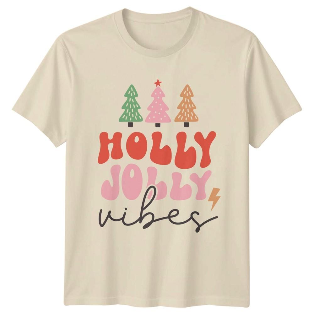 Holly Jolly Vibes Christmas Holidays Unisex Unisexs Graphic Tee Retro Trees