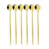 6Pcs Black Gold Long Handle Cutlery Stainless Steel Spoon Polished Stirring Drink Ice Cream Dessert Tea Spoon Dinnerware Set