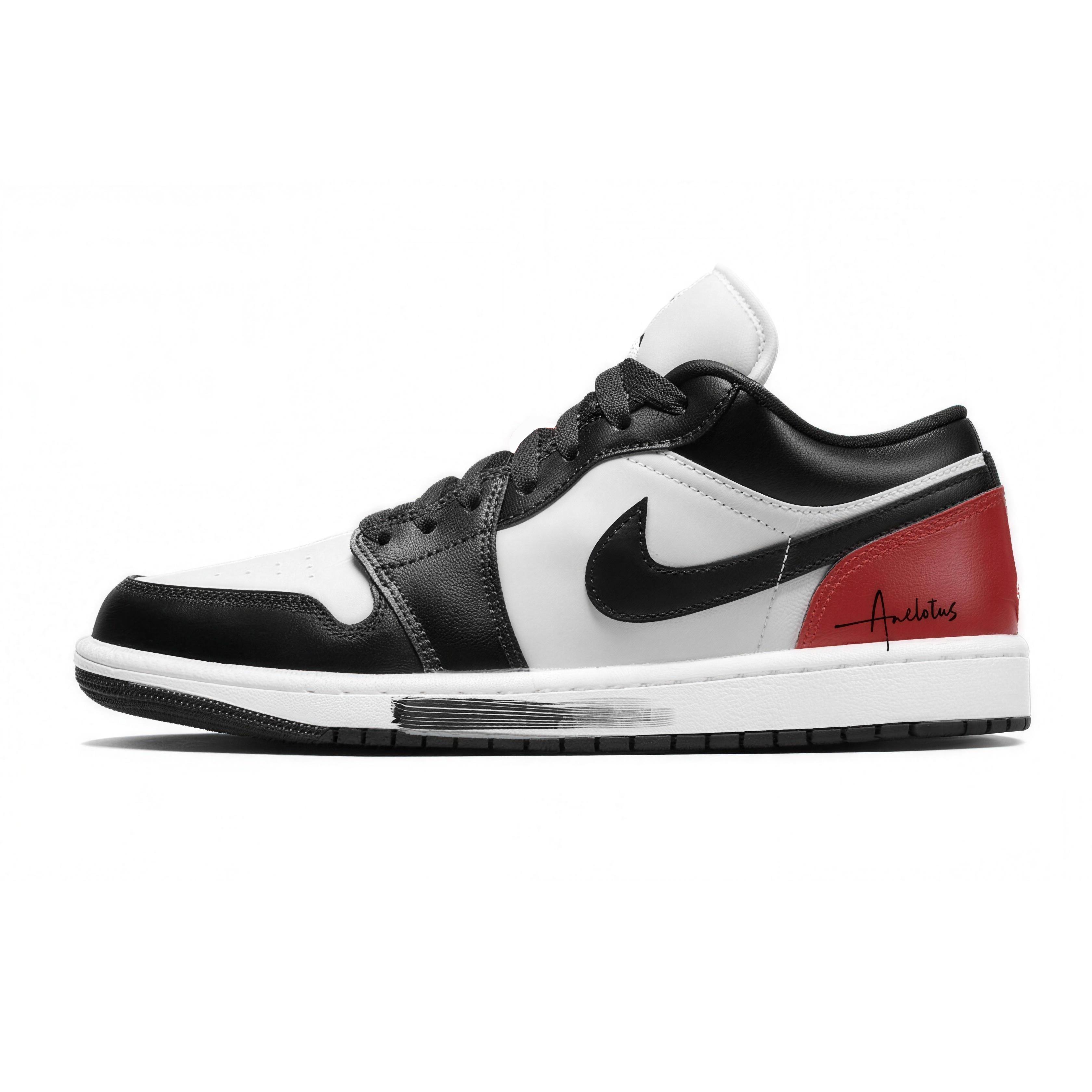 

Jordan Air Jordan 1 Leather Slip Resistant Abrasion Resistant Low top Vintage Basketball Shoes Women s Black Red DC0774-101(Team1086-OG) 37.5