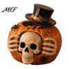 Dark Gothic Home Decor Halloween Skull Pumpkin Candy Jar with Top Hat Lid, Resin Decorative Creative Craft Gifts Storage Container, Desktop Organizer