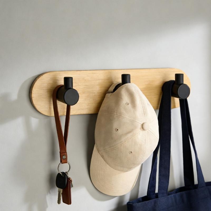 Bamboos And Stainless Steel Hook For Hanging Towels Clothes Decorative Coat Rack Wall Mounted Key Organizer