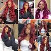 Front Lace Wig, Female Medium Big Wave Burgundy Long Curly Hair Natural Full Headgear