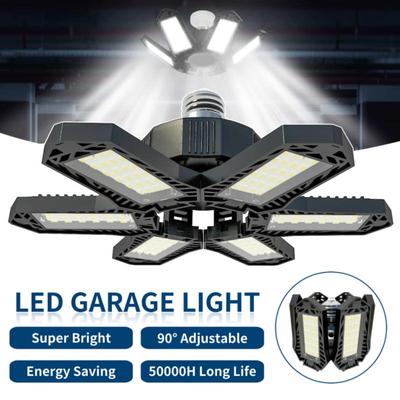 6 Blades Deformable LED Garage Light E27/E26 Adjustable Shop Top Ceiling Lamp Professional Warehouse Foldable Fan Lamps