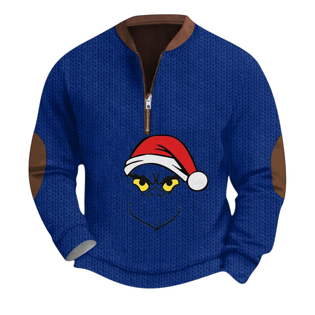Christmas Men's Outdoor Zipper Long Sleeved Casual Top Sweatshirt