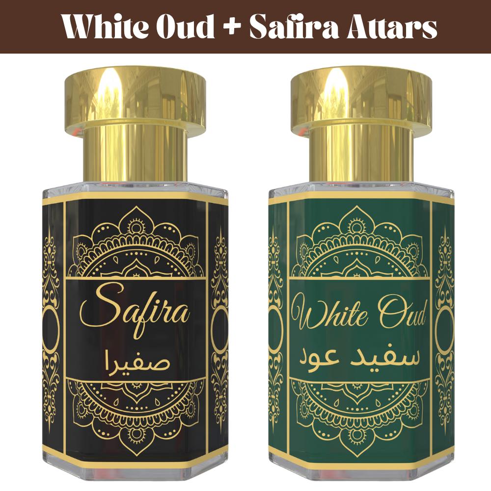 

Комбо-набір олій-аттар White Oud та Safira – М які вершкові деревні та солодкі східні ароматичні олії | Безспиртовий унісекс набір парфумів у ролері | 2 × 6 мл pack - 6 ml