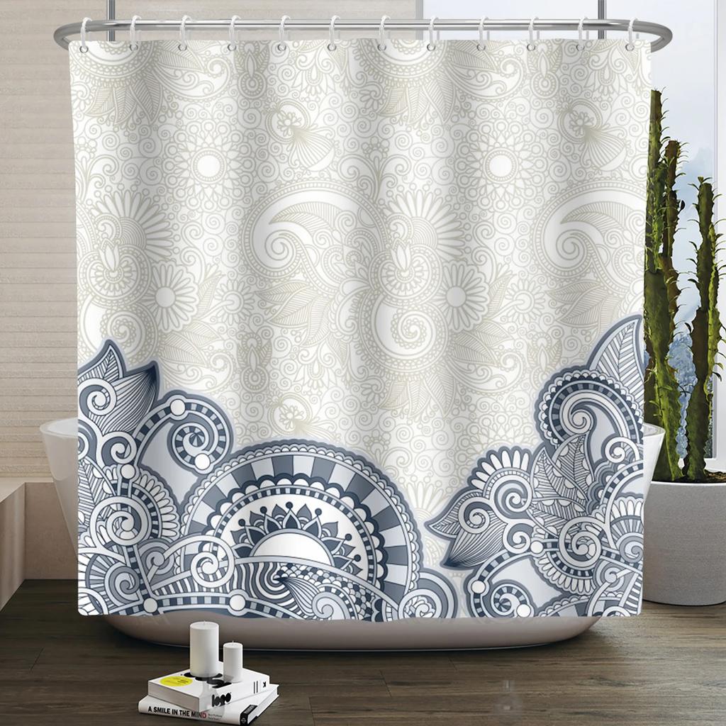 Bohemia Mandala Blume Duschvorhang Schwarz Gold Badevorhang Heim Badezimmer Dekoration Wasserdichtes Gewebe Badewannen-Bildschirm Mit Haken