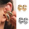 Oversize Chunky Round Circle Clip On Earrings for Women Gold Plated Stainless Steel Ear Cuff Hollow Tube Thick Earclips Jewelry