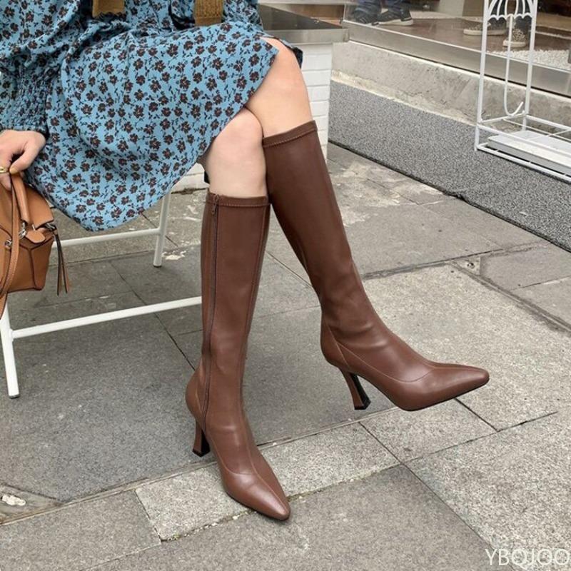 Fashion Sharp pointed high tube thin heel high-heeled boots for women simple comfortable versatile stylish height increasing boots