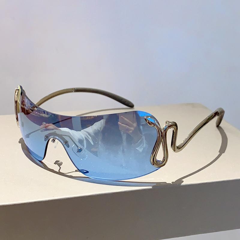 

KAMMPT Y2k Rimless Sunglasses 2023 Fashion Monoblock Snake Shape Legs Women Eyewear New Trendy Brand Designer Gradient Shades as picture shows