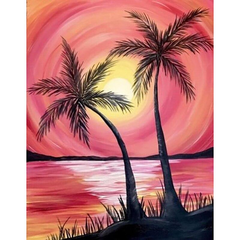 New DIY 5D Diamond Painting Sunset Diamond Embroidery Scenery Cross Stitch Full Round Drill Manual Art Home Decor Gift