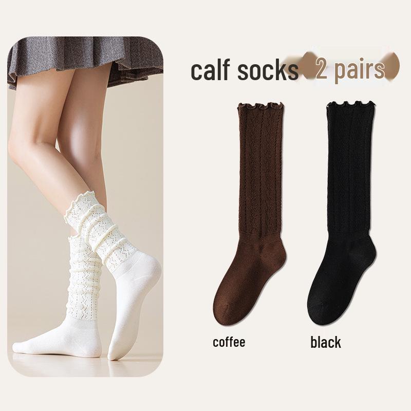 Chunky Knit Openwork Slouch Socks - Solid Color Calf & Over-the-Knee, Lace Miu Style, Anti-Slip Boneless Cotton Boot Socks