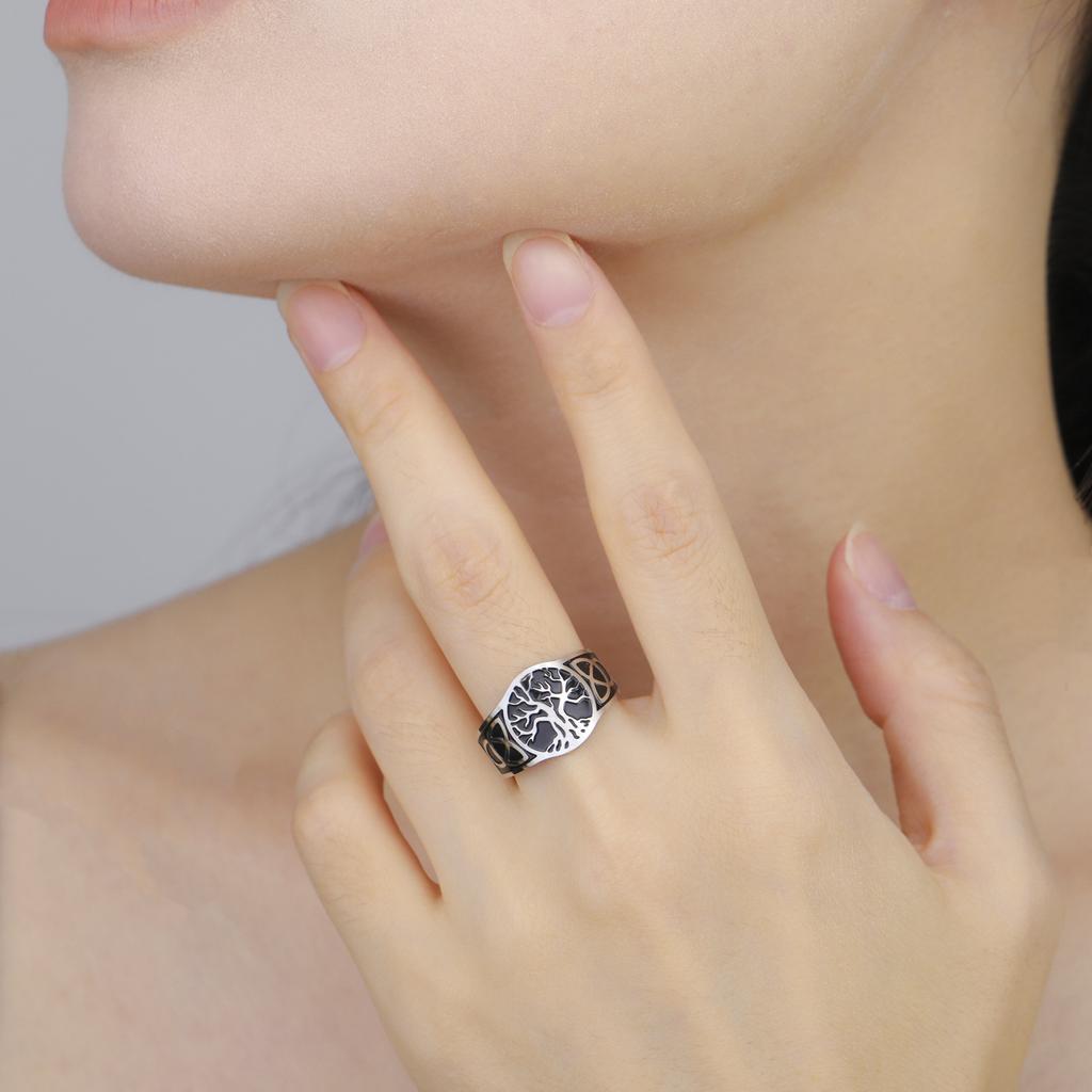 Titanium Steel Tree of Life Ring Personality Trend Hip Hop Punk Stainless Steel Smear Opening Rings for Men