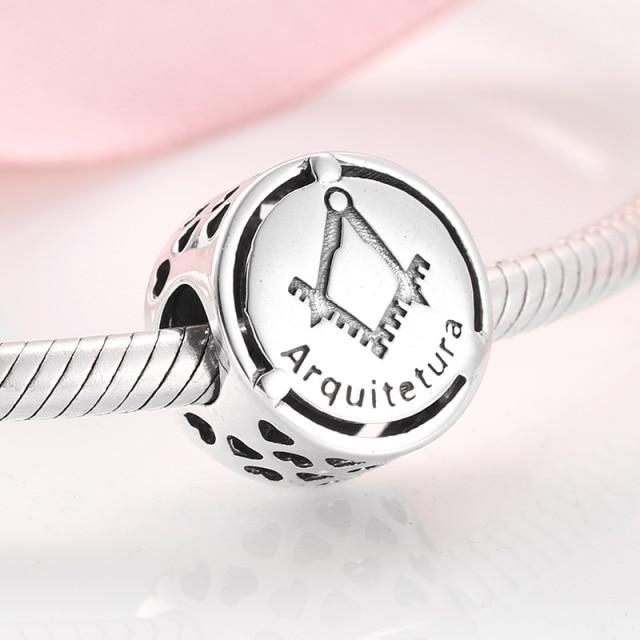 925 Sterling Silver Symbol Doze Sinal De Carreira Beads For Jewelry Making Fit Original European Charm Women Bracelet Necklace