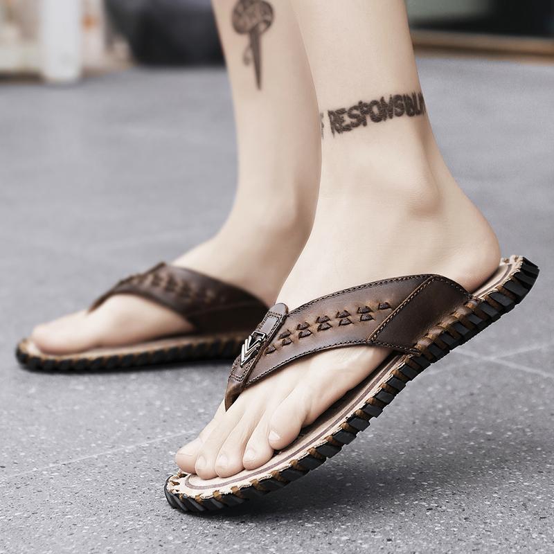 FashionLuxe Handmade Genuine Leather Slippers Men Summer Luxury Mens Flip Flops Outdoor Slippers Breathable Comfortable Male Flip-Flops