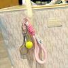 Tennis Hand Rope Keychain Heart Shape Beaded Pendant Bag Charm Couple Accesories Gift