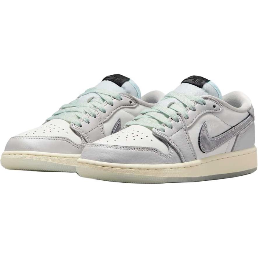 New Jordan Air Jordan 1 Anti-Slip Wear-Resistant Low-Top Children's Basketball Shoes White Gray Green Teenagers HF3207-100
