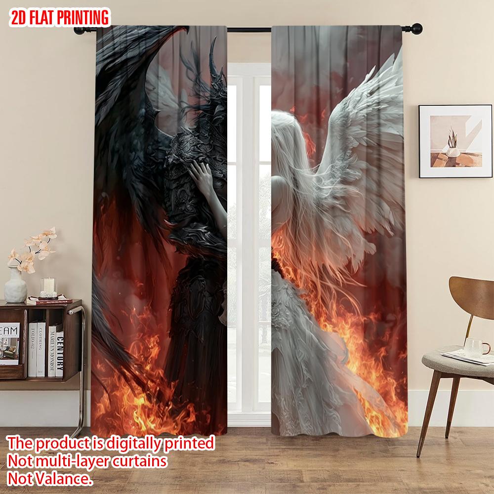 2pcs   Plane Printing Print Curtains Black Angel and Beauty Versatile 100% Polyester (without Rod) Art Deco Festive Perfect for