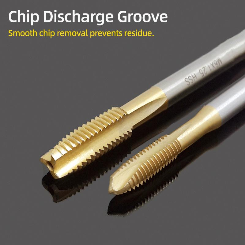 Machine Thread Tap Drill Bit HSS 6542 Titanium Metric Screw Machine Taps Straight Flute Hand Tool M2/M2.5/M3/M3.5/M4/M5/M6/M8